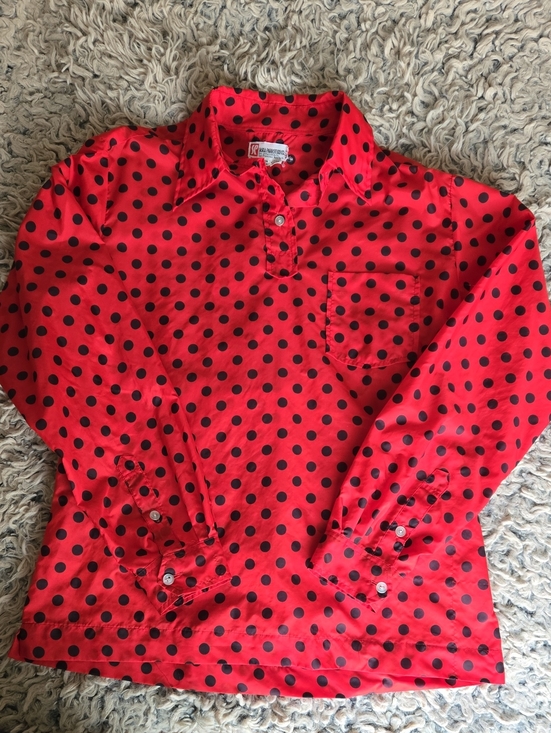 Saska Parrott Ski CO Tops - Vintage Saska Parrott Handmade Red And Black Polka Dot Long Sleeve Blouse